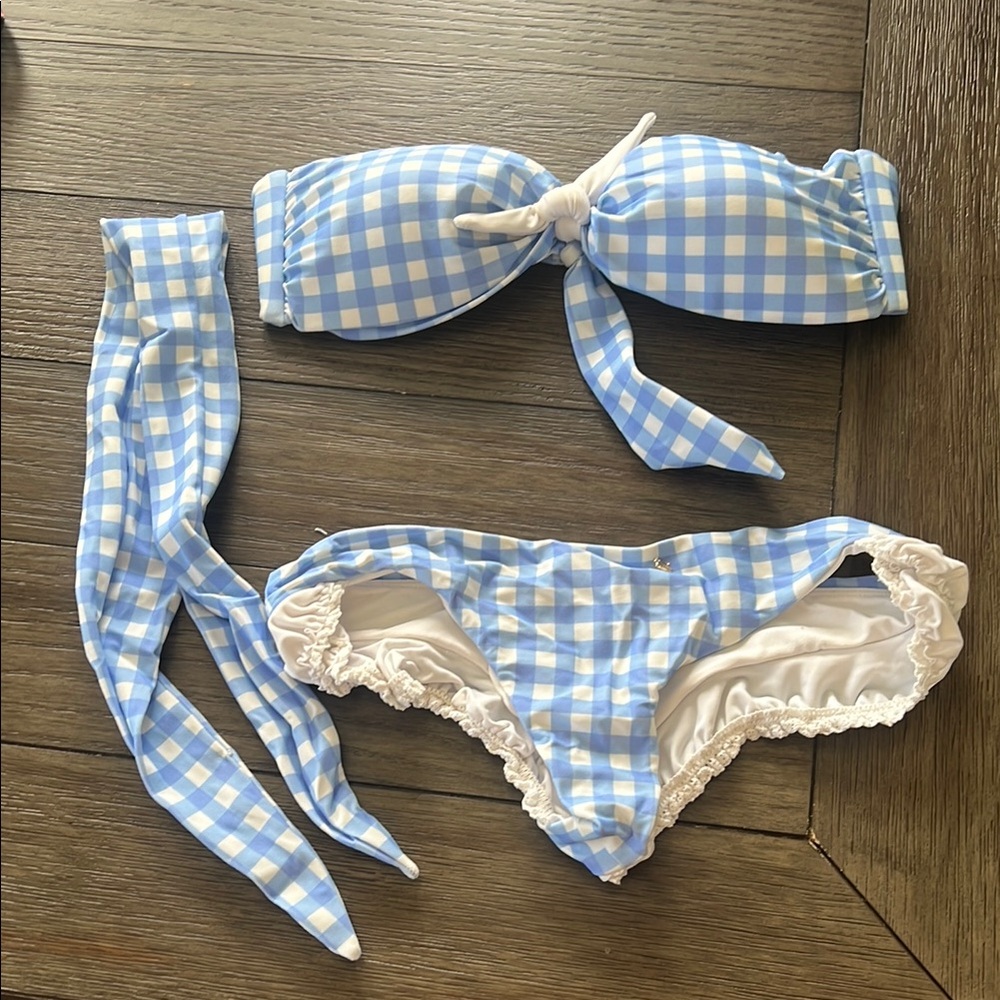Blue and White Gingham Bikini Set